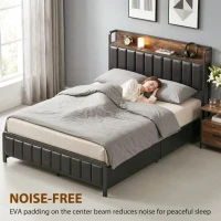 HOMCOM Cadru de pat 140 x 190 cm cu somieră cu lamele metalice, pat dublu căptușit cu 4 sertare și poliță, negru(m-4)