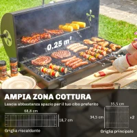 Outsunny Barbecue a Carbone con Griglia Regolabile, Ripiani Pieghevoli, Termometro e Ruote. Nero(m-6)
