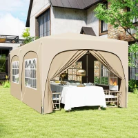 Outsunny Tonelă pliabilă 3 x 6 m Pop Up, UPF50+ Înălțime reglabilă, cu sac de transport și saci de nisip, Bej(m-6)