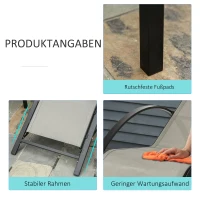 Outsunny 3-delige tuinligstoelenset, 2 ligstoelen & 1 bijzettafel, metalen frame, grijs+zwart(m-5)