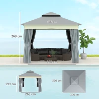 Outsunny Pavilion cu acoperiș dublu, 3x3 m, rezistent la apă, stabil, rezistent la iarnă, pavilion din metal, Gri închis(m-3)