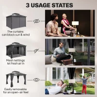 Outsunny 3 x 3.6 m Outdoor Hardtop Gazebo Canopy with 2-Tier Roof, Permanent Pavilion Garden Metal Gazebo with Sides, Dark Grey(m-5)