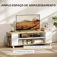 HOMCOM Móvel para TV com Rodas Armário para TV Flutuante com 2 Portas e 2 Prateleiras 120x40x38,5cm Branco e Madeira(m-7)