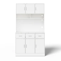 Stylish Tall Pantry Cabinet with App-Controlled LED, Spacious Larder Unit with Water-Resistant Worktop, 100L x 40W x 180H cm, White(m-2)