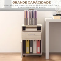 HOMCOM Bloco de Gavetas com Rodas Gaveta Compartimento Porta Arquivador Móvel para Escritório 40x35x60 cm Carvalho(m-4)