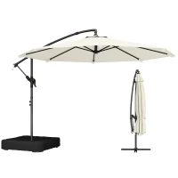 Outsunny 3 m Garden Cantilever Parasol with Cross Base, Sandbag, 360° Rotating Overhanging Banana Umbrella, Cream White(m-11)
