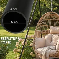 Outsunny Suporte para Cadeira Suspensa Rede 183 cm Suporte para Balanço Estrutura de Aço Almofadas Antiderrapantes Preto(m-5)