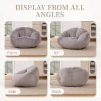 Shell-Shaped Sofa with High-Rebound Foam and Ergonomic Lumbar Support, Giant Sofa with Faux Fur, 100L x 90W x 57H cm, Light Gray(m-7)