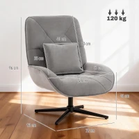 HOMCOM Accent Chair, Chenille Upholstered Swivel Armchair with Lumbar Pillow, High Back, Deep Seat and Metal Legs, Light Grey(m-3)