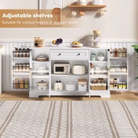 Multifunctional Kitchen Sideboard with Double-Door Compartment, Spacious Cabinet with Adjustable Shelves, 138L x 40W x 85H cm, White(m-5)