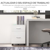 HOMCOM Bloco de Gaveta para Escritório com 2 Compartimentos com Rodas Arquivador Móvel para Arquivos A4 ou Documentos 39,5x39x58,5 cm Branco(m-7)