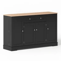 Multifunctional Kitchen Sideboard with Double-Door Compartment, Spacious Cabinet with Adjustable Shelves, 138L x 40W x 85H cm, Black(m-2)