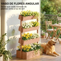 Outsunny Canteiro de Madeira de 4 Níveis Canteiro Elevado Exterior com Orifícios de Drenagem Tecido Não Tecido Castanho(m-5)