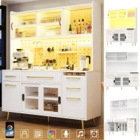Trendy Sideboard with App-Controlled LED and MDF Pegboard, Tall Storage Cabinet with Sliding Door, 45L x 39W x 171H cm, White(m-6)