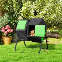 Outsunny Compostor Giratório de 130L Recipiente de Compostagem de Jardim de Dupla Câmara com Aberturas de Ventilação 67x60x77 cm Preto e Verde(m-9)