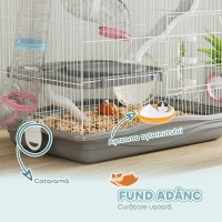 PawHut Cușcă pentru Hamsteri pe 3 Niveluri și 14 Tuburi cu Căsuță, Rampă și Accesorii, din Metal și Plastic, 45x30x45 cm, Gri(m-7)
