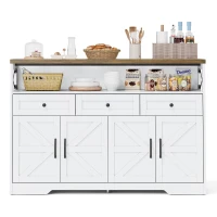 Versatile Sideboard with 2 Cupboards and Smooth‑Glide Drawers, Modern Coffee Bar for Living Room, 140L x 35W x 95H cm, Brown+White(m-10)