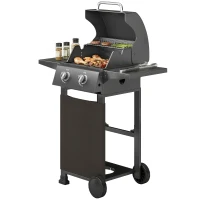 Outsunny Gasbarbecue 5,4 kW 2 Branders Staal BBQ Grillwagen incl. Opklapbare Zijtafel Thermometer Verchroomd Grillrooster Warmhoudrek(m-10)