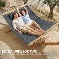 Outsunny Double Hammock 2 Person Swing Bed with Spreader Bars, Pillows, Pad, 200 x 140cm, Grey(m-5)