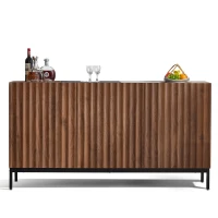 Mid-Century Sideboard with 3D Wave Design and Steel Legs, Versatile Cabinet with 3 Doors, Adjustable Shelves, 150L x 40W x 80H cm, Natural(m-10)