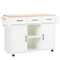 Stylish Kitchen Trolley with Foldable Wood-Grain Countertop, Versatile Buffet with Interchangeable Wheels, 139L x 46W x 91H cm, White(m-2)