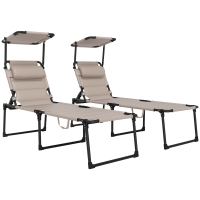 Outsunny Set de 2 șezlonguri pliabile confort sporit spătar parasolar reglabile multi-poziții, kaki