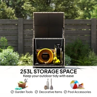 Outsunny 253L Garden Storage Box, Rattan Deck Box with Zipped Liner, Safe Pneumatic Rod, Patio Storage Container, Mixed Grey(m-4)