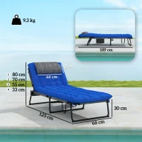 Outsunny Zonneligstoel met 4-Standen Verstelbare Rugleuning, Kussen, Zijvak, Hoofdsteun, 68 x 189 x 30 cm, Blauw(m-3)