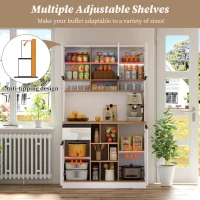 Stylish Kitchen Cabinet with Open Storage, Anti-Tip Protection, Versatile Sideboard for Dining and Living Areas, 105L x 45W x 185H cm, White(m-4)