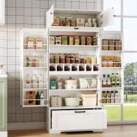Spacious Kitchen Cabinet with a Drawer, 2 Adjustable Shelves, Multifunctional Pantry for Dining and Living Areas, 80L x 40W x 180H cm, White(m-10)