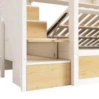Cabin-Style Bunk Bed with Staircase Cabinet & Underbed Storage, Space-Saving Single Bed for Kids, 243L x 95W x 152H cm, Natural+White(m-12)
