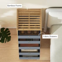 HOMCOM Chest of Drawers, 5 Fabric Drawers Narrow Dresser with Bamboo Frame, Light Grey(m-7)
