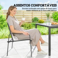 Outsunny Conjunto de Mesa e Cadeiras de Jardim de 7 Peças com Mesa com Efeito Madeira e 6 Cadeiras com Assento Respirável Caqui(m-6)