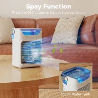 HOMCOM Desk Fan with Adjustable Head, 3-Speed Small Fan with 700ml Water Tank Grey(m-5)