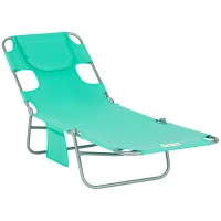 Outsunny Șezlong de grădină, fotoliu cu orificiu pentru față căptușit, saltea de masaj pentru exterior, buzunar lateral, material textil, metal, Grün(m-7)