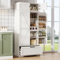 Spacious Kitchen Cabinet with a Drawer, 2 Adjustable Shelves, Multifunctional Pantry for Dining and Living Areas, 80L x 40W x 180H cm, White(m-9)