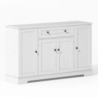 Multifunctional Kitchen Sideboard with Double-Door Compartment, Spacious Cabinet with Adjustable Shelves, 138L x 40W x 85H cm, White(m-2)