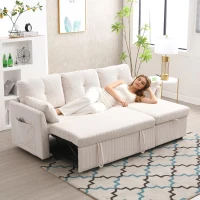 L-Shaped Convertible Sectional Sleeper Sofa with Pull Out Bed, 3-In-1 Convertible Sofa with High Storage Chaise, 206L x 130W x 88H cm, Beige(m-10)