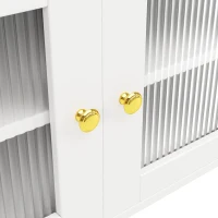 Multifunctional Sideboard with Changhong Glass Door and Glass Holder, Spacious Buffet with Multiple Drawers, 145L x 39W x 171H cm, White(m-11)