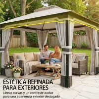 Outsunny Carpa para Jardín con Techo Doble Cenador con 4 Paredes y Mosquitera para Exterior Terraza 360x300x279 cm Gris Claro(m-5)