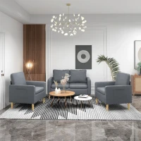 HOMCOM Canapea 2 locuri Tapițată în Poliester cu 2 Buzunare Laterale, Brațere și Picioare din Lemn 143x76x83 cm Gri(m-4)
