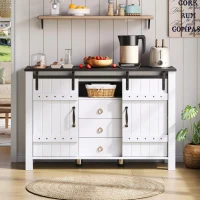 Versatile Sideboard with 3 Drawers and Quiet Sliding Doors, Rustic Buffet Cabinet for Kitchen, Dining Areas, 120L x 40W x 80H cm, White(m-1)