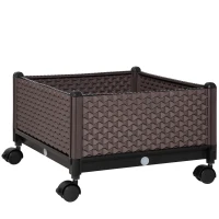 Outsunny Jardinieră din plastic cu roți și orificii de drenaj pentru cultivarea plantelor în exterior 50x50x33 cm Marrón(m-1)