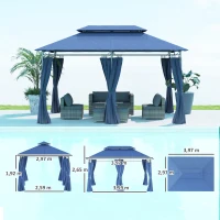 Outsunny Tonelă de grădină 3 x 4 m cort de recepție cu 6 draperii detașabile și acoperiș dublu pentru patio, festival, albastru închis(m-3)