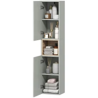 HOMCOM Badezimmerschrank-Säule, Aufbewahrungsmöbel, 2 Türen, offenes Fach und verstellbare Regalböden, 30x24x140cm, grün(m-8)