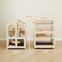 PawHut Houten hamsterkooi met 3 verdiepingen, dierenkooi met huisjes, wipplanken, hellingen en drinkbakjes, 68x61,5x90 cm naturel hout(m-3)