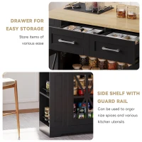 Mobile Kitchen Island with Foldable Tabletop and Sockets, Storage Buffet with Adjustable Shelves, 120L x 65W x 92H cm, Black+Natural(m-6)