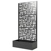 Outsunny Jardinera con enrejado, macetero de acero galvanizado con pantalla de privacidad, orificios de drenaje, 90x40x180cm, negro(m-8)