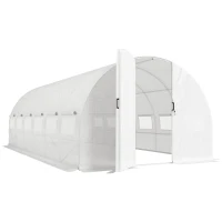 Outsunny Seră tunel 6x3x2 m cu ușă cu balamale, 12 ferestre cu plasă și structură din oțel galvanizat, alb(m-1)