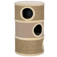 PawHut Tiragraffi a barile, barile a 3 piani per gatti con corda in sisal, 45x45x79 cm, Khaki e Marrone(m-6)